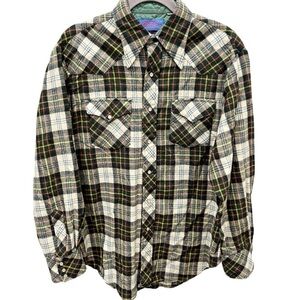 Vintage Ponderosa Shirt Men's Large 100% Wool Plaid Pearl Snap Western